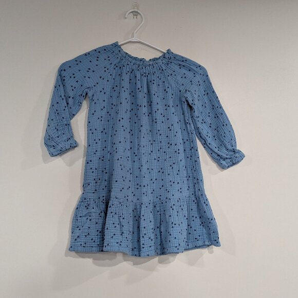 H&M Double Gauze Ruffle Dress with Star Pattern Blue Size 6 - Picture 1 of 4